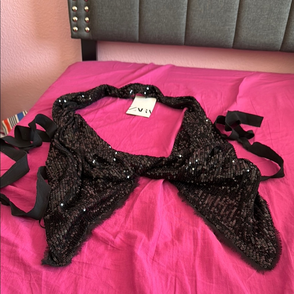 Zara Black Sequin Crop Top
